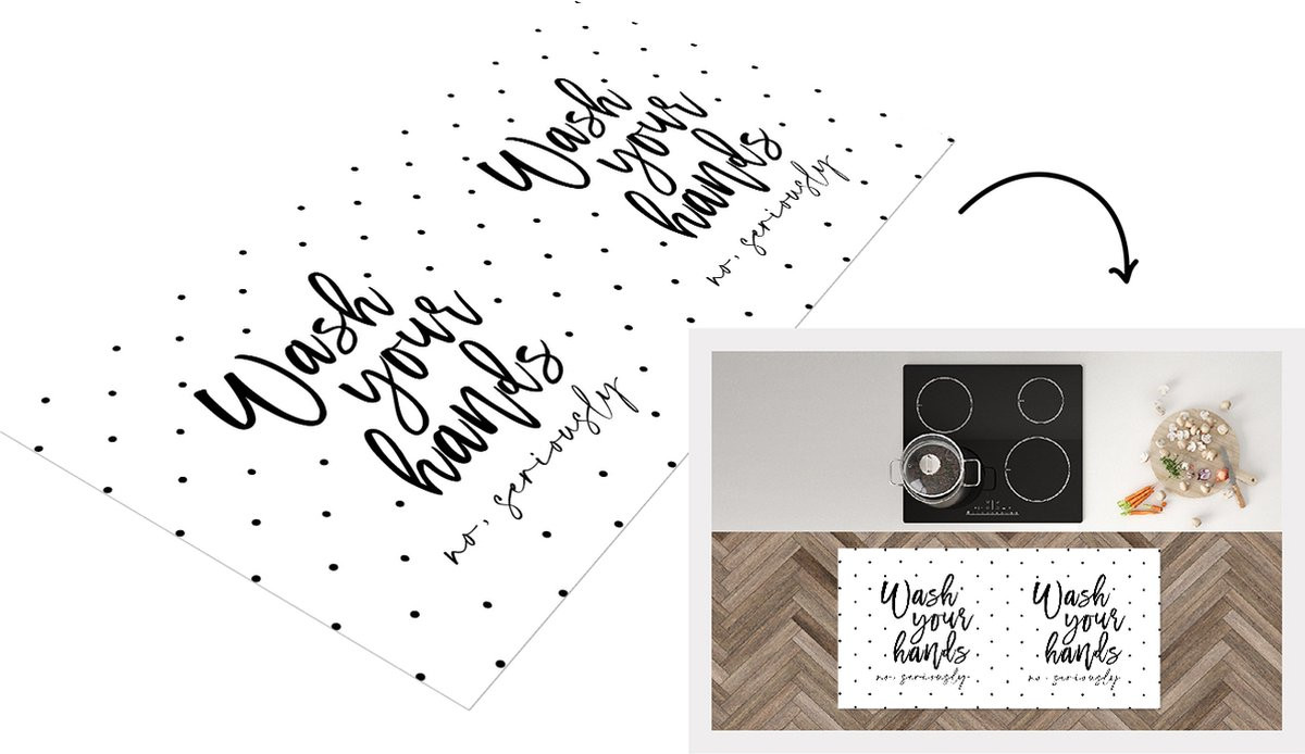 KitchenYeah Keukenloper Vinyl met Quote Wash your hands no seriously - 120 x 60 cm