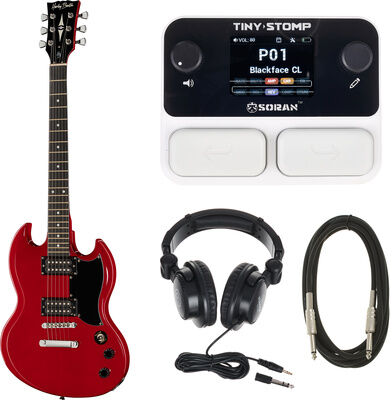 Harley Benton DC-200 CH w/Soran Tiny Stomp Cherry Hochglanz