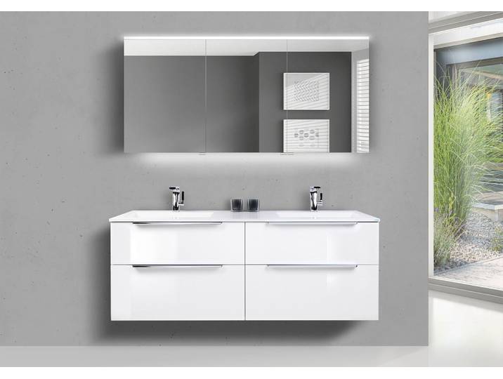 Doppelwaschtisch 150 cm Badmöbel SKY, Led Spiegelschrank, Made in Germany