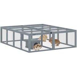 PawHut Freilaufgehege Kaninchenstall aus Holz mit 2 Türen Unterschlupfhaus Orange