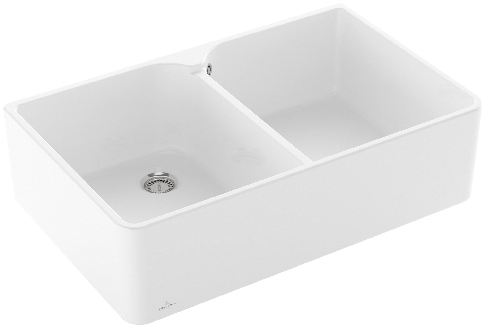 Villeroy & Boch VB Spülstein 80 X Spülstein Doppelbecken 638001 795x500mm Weiß Alpin CeramicPlus