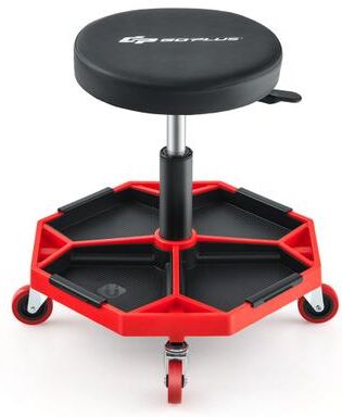 Costway 330 LBS Capacity Pneumatic Rolling Mechanic Stool with Padded Seat-Red