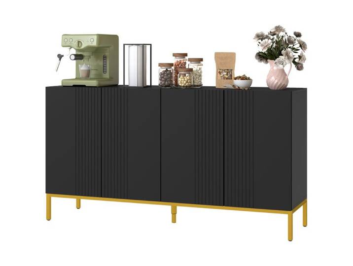 Buffet design contemporain graphique 2 placards porte étagères réglables en bois noir métal doré