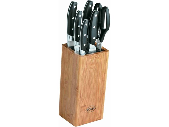 Messerblock RÖSLE Cuisine , braun (braun, schwarz), Messerblöcke, Messerblock, aus Bambusholz mit 5 Messern und Küchenschere, Klingenspezialstahl