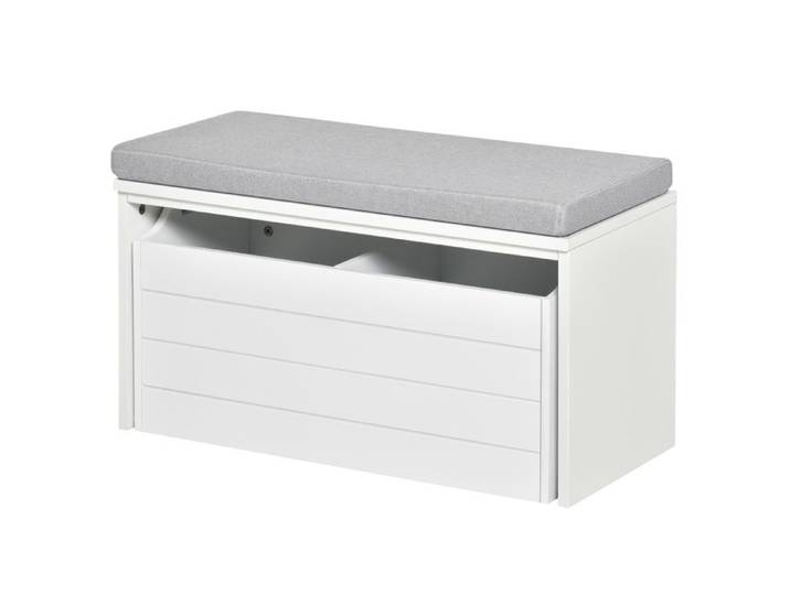 Meuble à chaussures - Banc de Rangement avec Coussin Gris - Meuble à Chaussures - Banc à Chaussures avec Grand tiroir Double