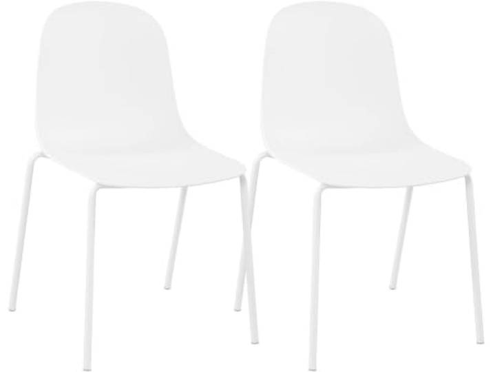 CLP 2er Set Stapelstuhl Hardin, mit ergonomischer Kunststoffschale und stabilem Metallgestell, geeignet für Esszimmer, Konferenzraum und Küche Farbe weiß