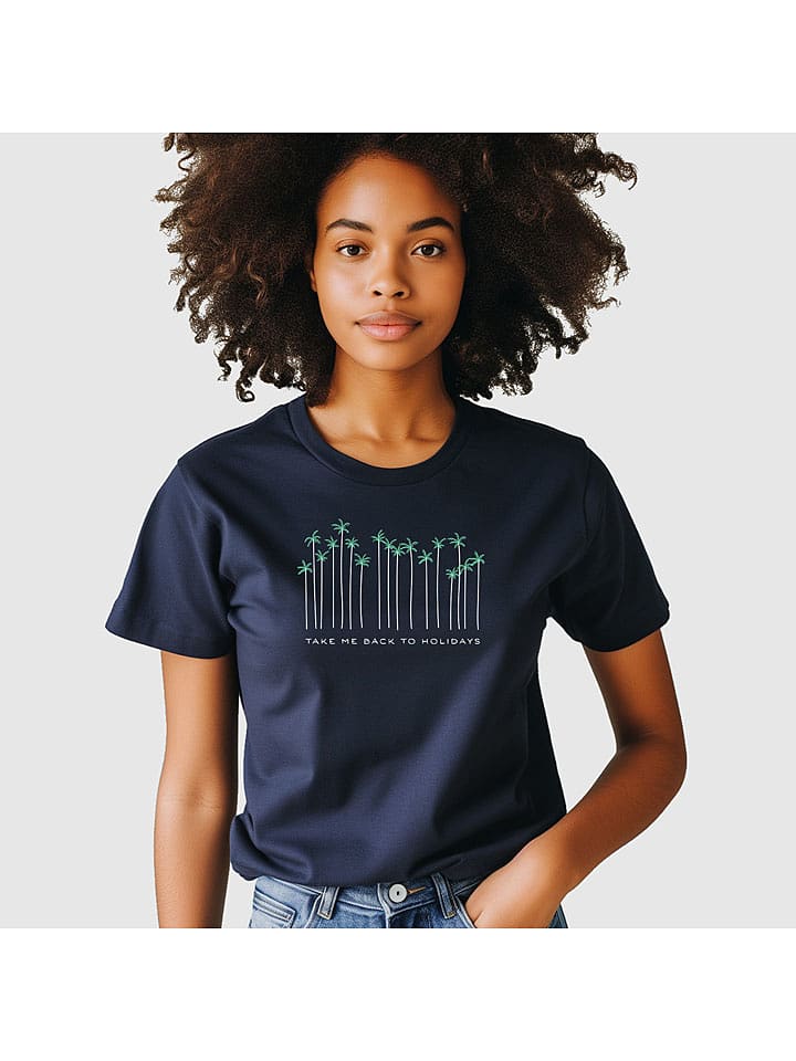 WOOOP Shirt "Take me back to holidays" in Dunkelblau - M