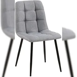 Décoshop26 - Esszimmerstuhl x1 mit quadratischen Ziernähten aus grauem Stoff und schwarzem Metall 10_0002138