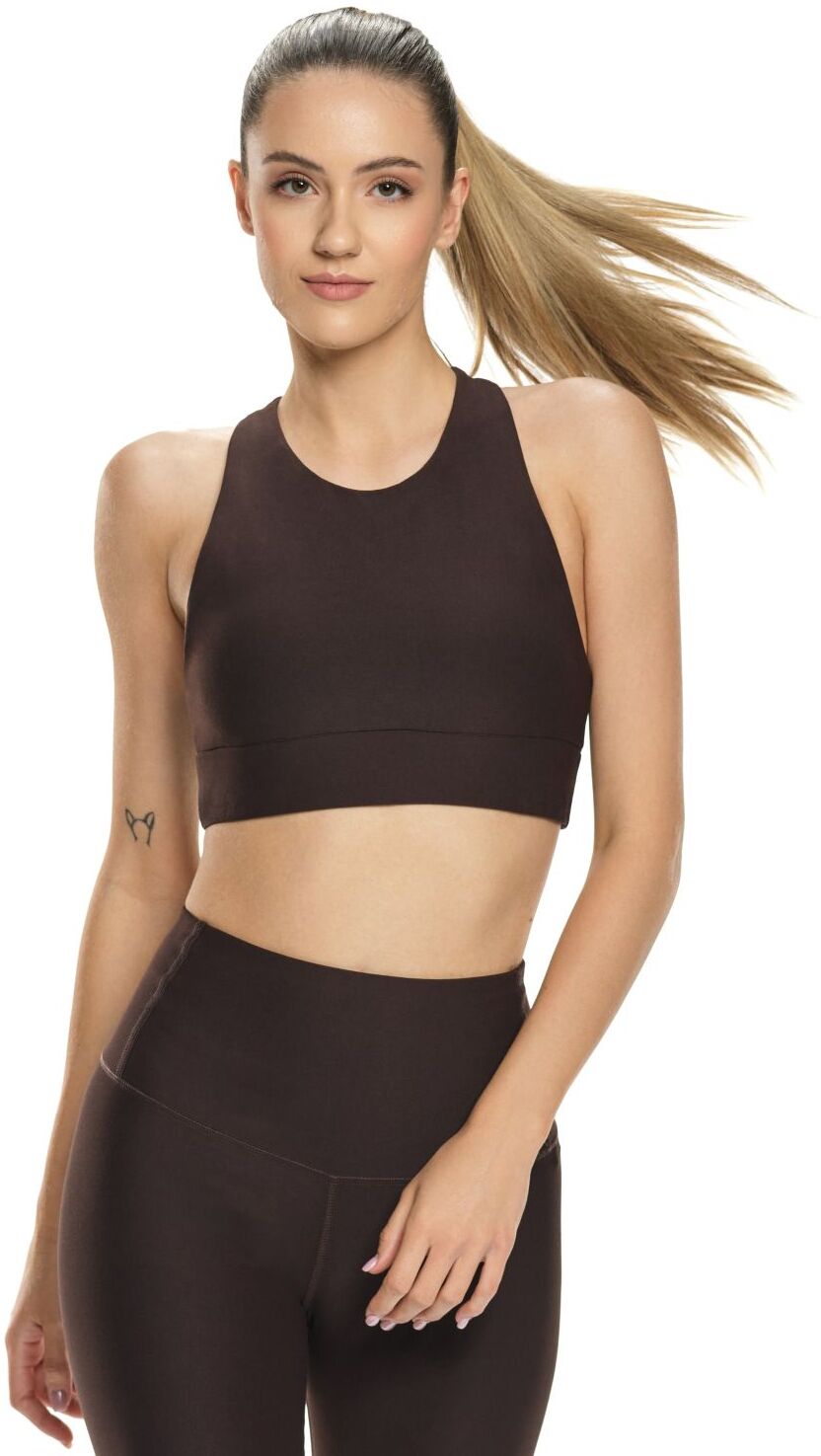 Sport-Bustier WINSHAPE "Functional Comfort Sport-BH SB103C", Damen, Gr. L, Normalgrössen, braun (espresso), 85% Polyester, 15% Elasthan, BHs Sport-Bustier, mit Rücken-Applikation espresso L, Normalgrössen