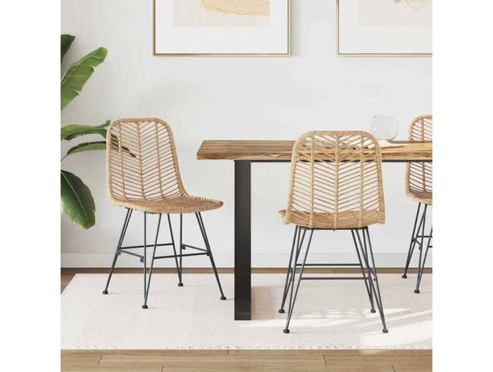 Chaise intérieure moderne Fauteuil de salle à manger 2 pcs Rotin et métal Naturel(14732）