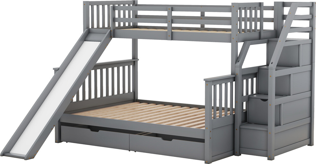 Etagenbett,90 x 200 über 140 x 200,kinderbett(Grau)mit Schubladen, Stauraum und Rutsche,multifunktional
