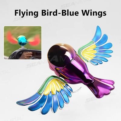 Fusion Finds Wind Powered Bird Car Ornament With Flapping Wings For Cars, Motorcycles & Bikes blue Wing