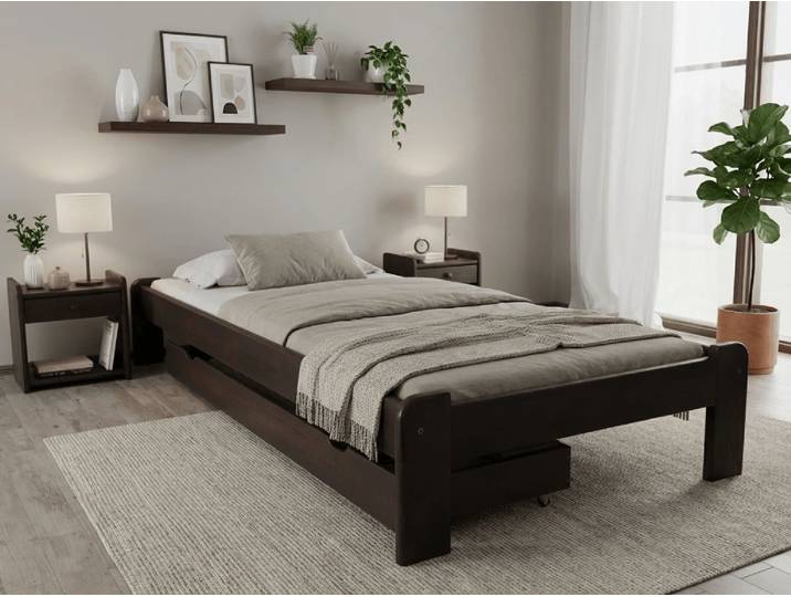 Bett ADA 90 x 200 cm, Nussbaum Matratze: Ohne Matratze, Lattenrost: Mit Lamellenrost