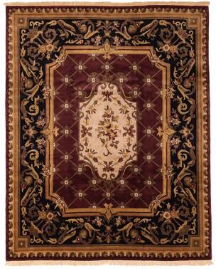 ECARPETGALLERY Hand-knotted Aubusson Dark Red Wool Rug - 8'0 x 10'0