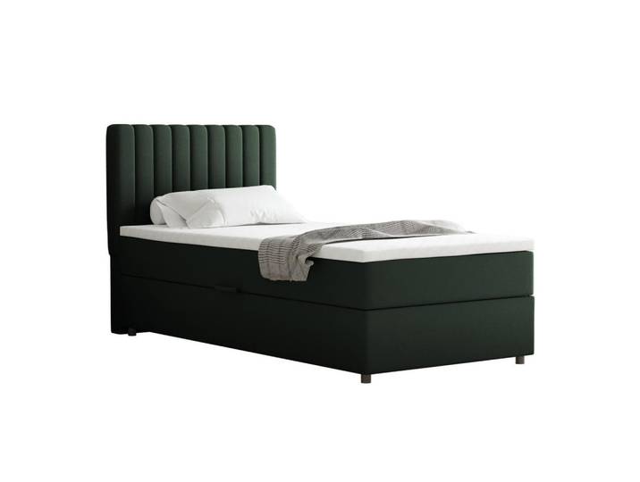 Homesy Boxbett Everest 90 x 200 cm Einzelbett mit hochwertiger Bonell-Matratze und Topper, Grün, Holz, Mode, H3, 90x200 cm, Schlafzimmer, Betten, Boxspringbetten