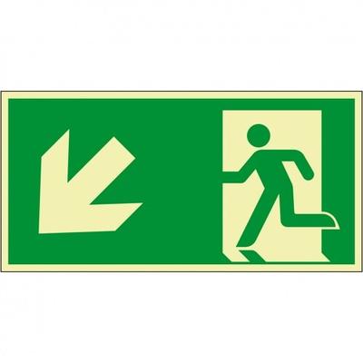 Schild I PERMALIGHT power langnachleuchtend Rettungszeichen Rettungsweg links abwärts, Aluminium, 300x150mm, ASR ISO 7010 E001