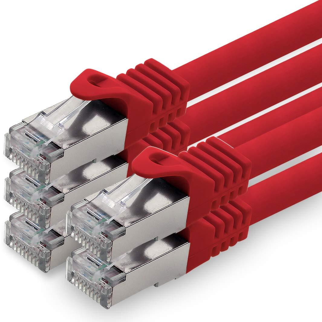 1aTTack.de CAT7 netwerkkabel RJ45 10 Gigabit, 3 meter, 5 stuks, rood