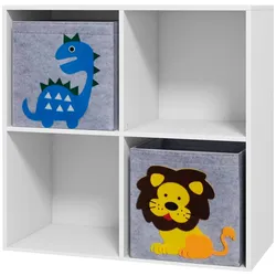 KINDERREGAL Bücherregal mit 2 Aufbewahrungsboxen für Kinderzimmer Weiß+Grau