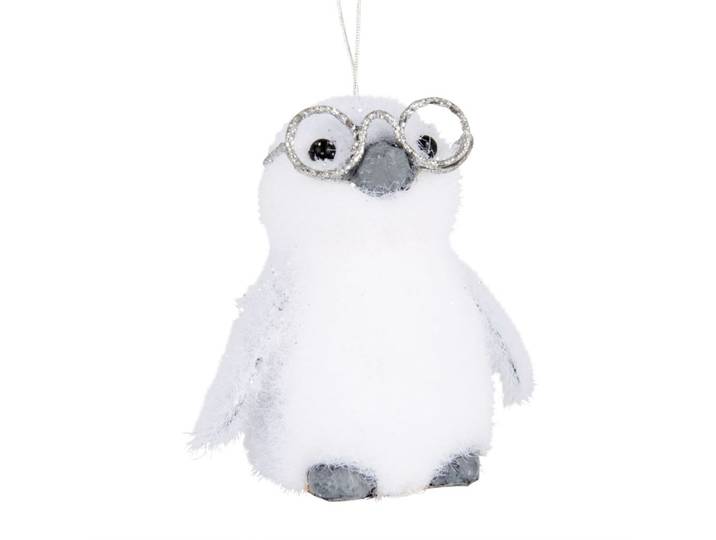 Weihnachtliche Hängedeko, Pinguin mit Brille, weiß und silberfarben