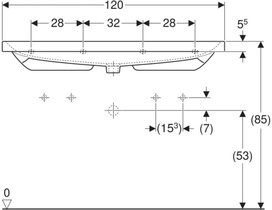 Geberit Waschtisch Acanto 120x48,2cm, o Ü, m HL R + li, we. K-Tect (501880006)