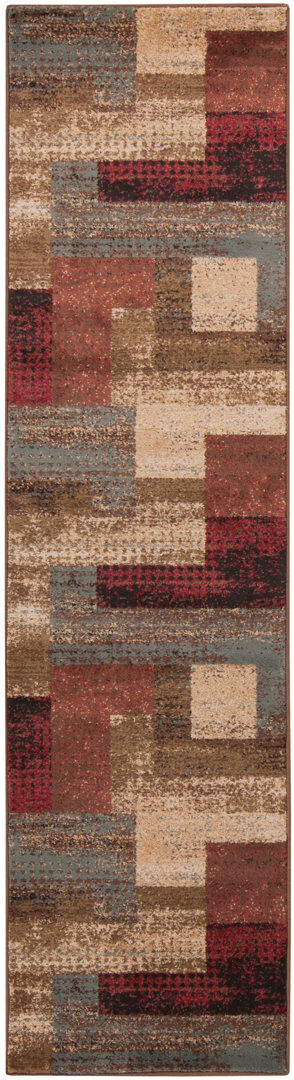 Rio Moya Rectangle Geometric and Oriental Area Rug Red;Brown Runner 91 x 218cm
