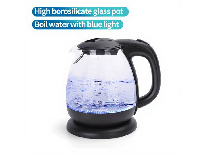 Aigostar waterkoker glas en kunststof 2200 W 1,0 L zwart VDE / Elfin