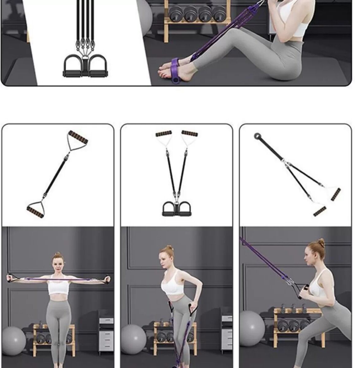 INF Bande de résistance Pedal Puller 4-brins en latex - Assistance sit-up et entraîneur de jambes à domicile, Violet 50 livres