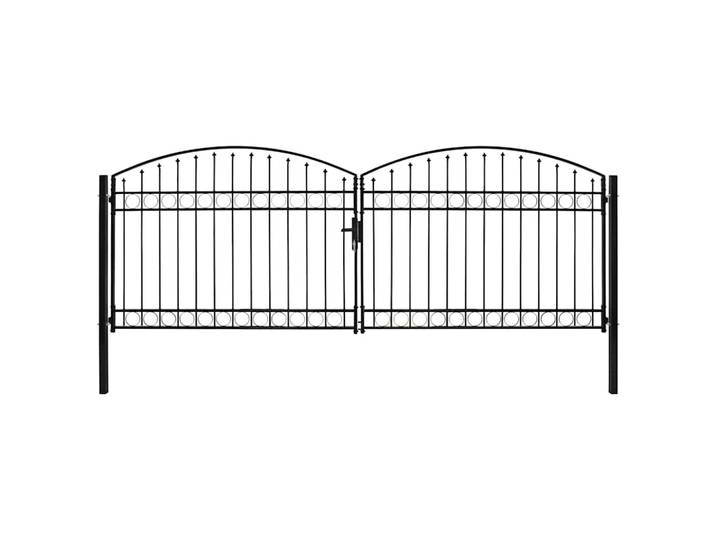 vidaXL Zauntor Doppelflügel Gewölbte Spitze Stahl 400 x 150 cm Schwarz