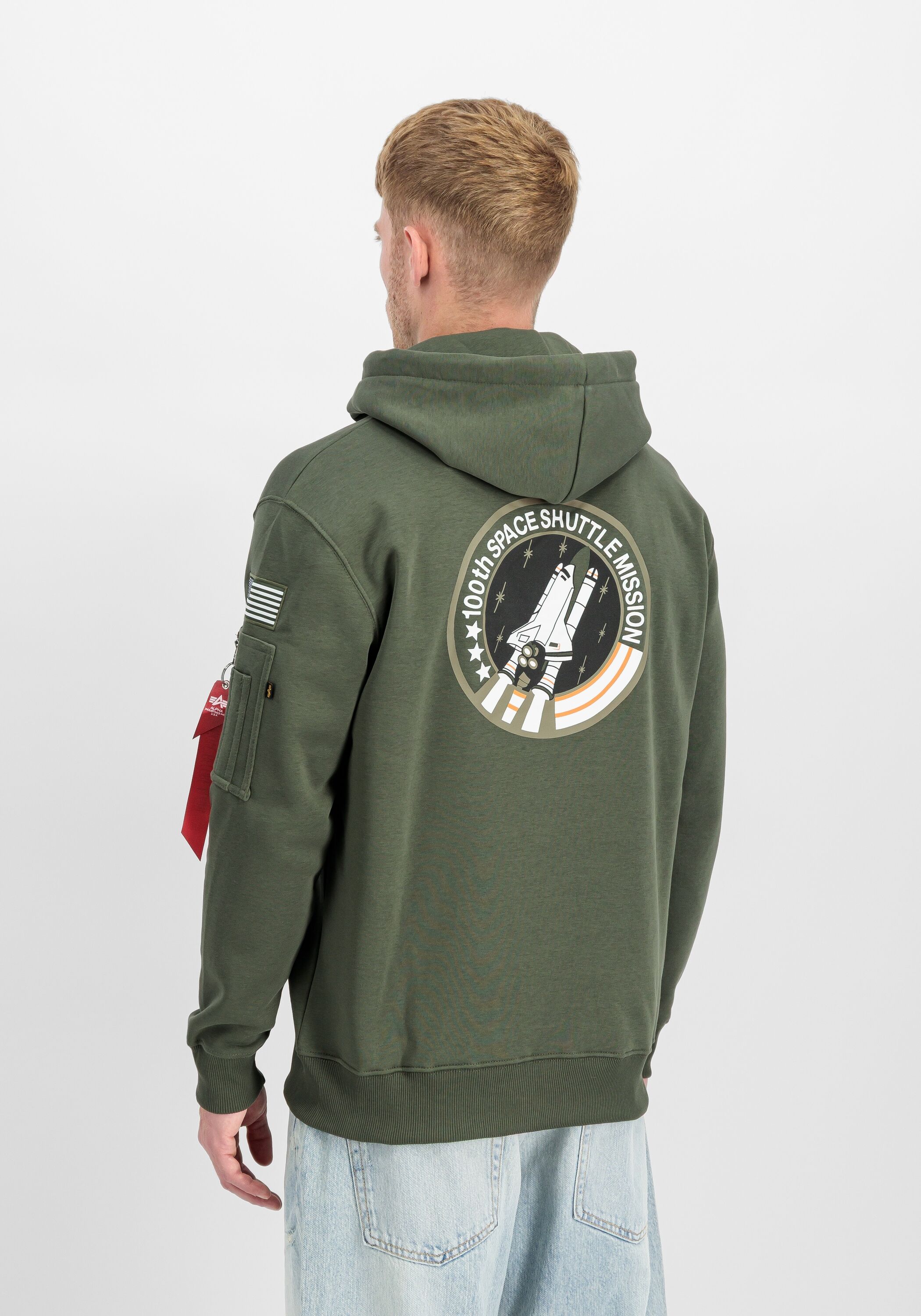 Hoodie ALPHA INDUSTRIES "Space Shuttle Hoodie", Herren, Gr. S, grün (schwarz olive), Obermaterial: 80% Baumwolle, 20% Polyester, regular fit, Sweatshirts Hoodie schwarz olive S