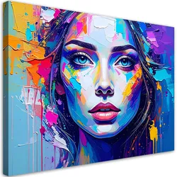 LEINWANDBILD Buntes Porträt eines Frauengesichts 90x60cm