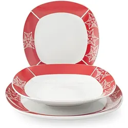 Home 18-teiliges Tafelservice Grace Rot aus Porzellan
