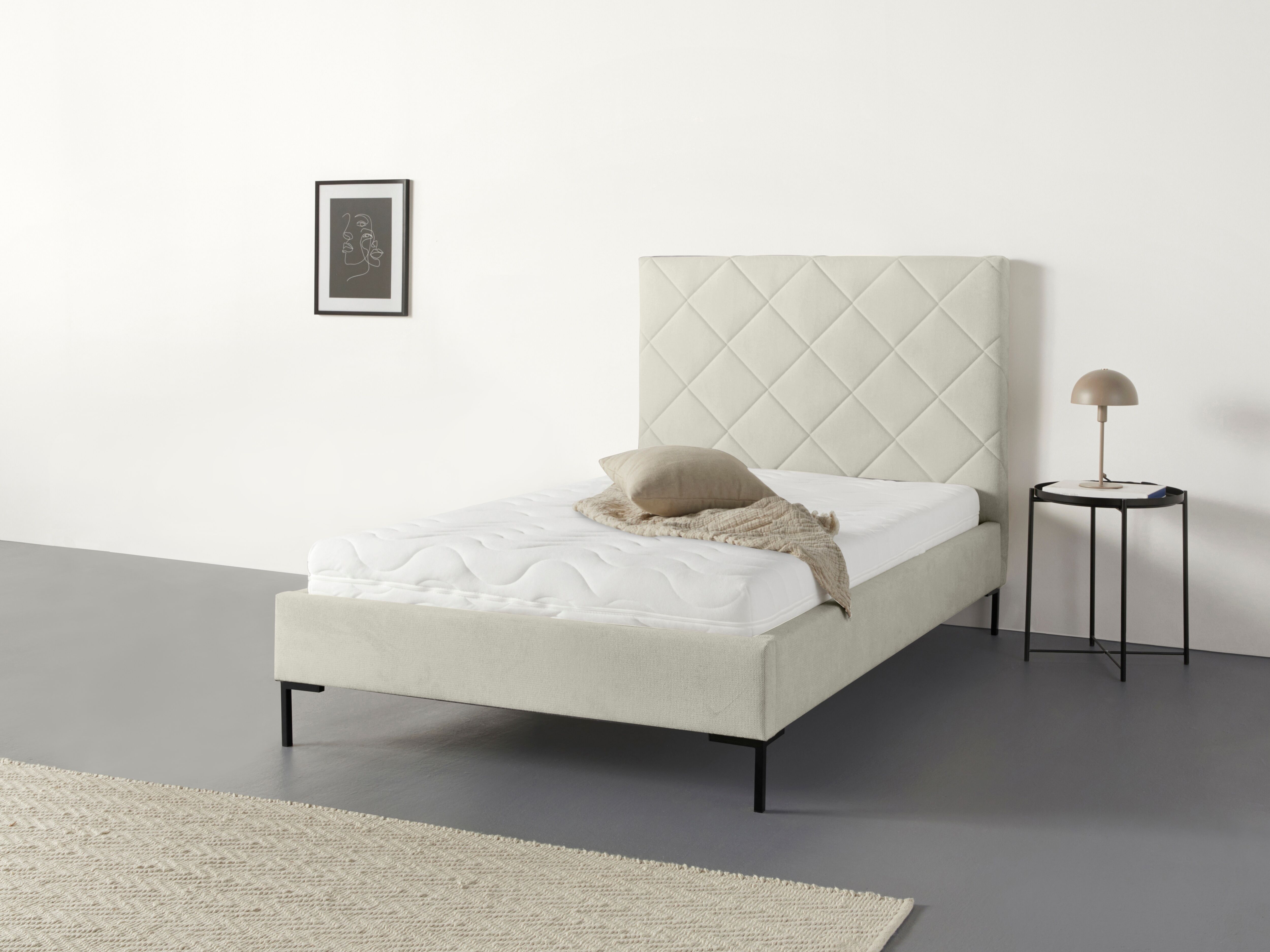 Home affaire "Charlott" Modernes Polsterbett mit oder ohne Lattenrost creme Länge B: 215cm x 154cm, Strukturstoff Lattenrost, Höhe Bett: 124cm