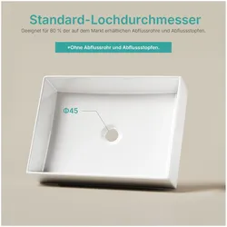 Emke, Waschbecken, Waschbecken Aufsatz R-Ecken 50,5x37 cm Keramik Weiss Glänzend ohne Hahnloch (370 mm, 505 mm)
