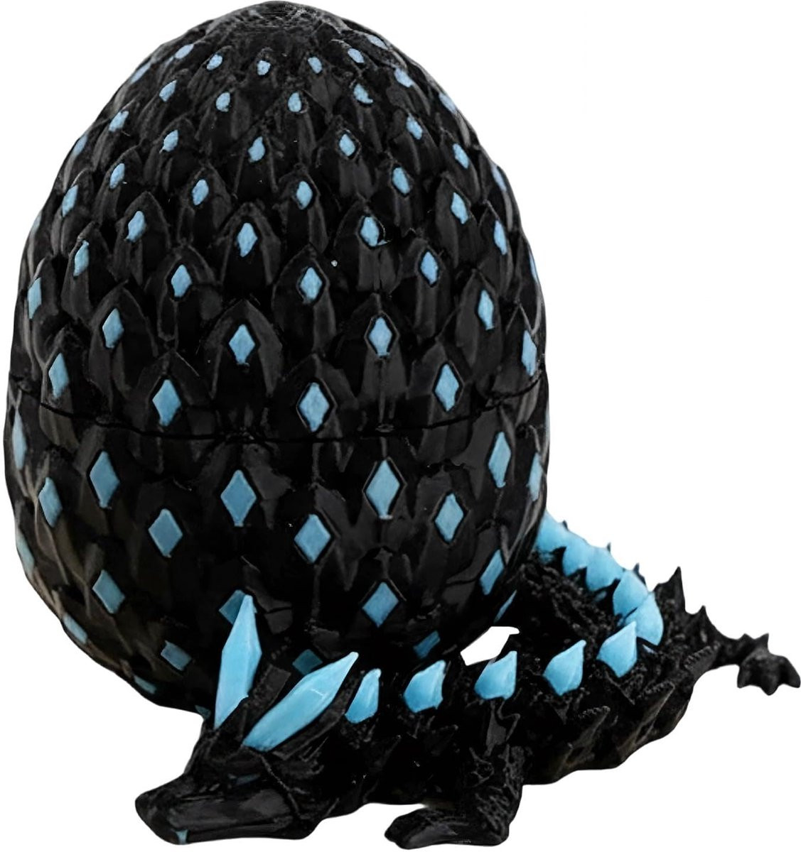 Blauw nagloeiend drakenei met 3D draak - Fantasy decoratie object - 4,75 x 6 cm