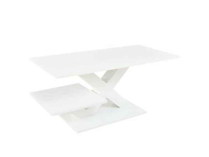 Couchtisch rechteckig weiß 100x48x45cm mit X-Fuß MDF mit Hochglanzlack, Doppelte Ablage, X-Beine, 100x48x45cm, Tragkraft 10kg, Filzgleiter, Innenbereich