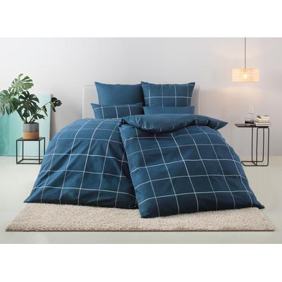 Bettwäsche OTTO HOME "Nature", blau (dunkelblau), B/L: 135cm x 200cm, 1 Stk., 1 Stk., Renforcé, B/L: 80cm x 80cm, 2 Stk., Renforcé, Obermaterial: 100% Baumwolle, Bettwäsche, Bettwäsche, Bettwäsche in unregelmäßigem Karo-Muster