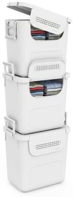 Costway 3 Pieces Plastic Storage Bins Stackable with Front Door and Side Handles-White
