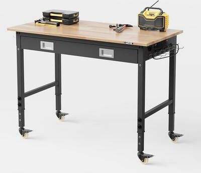 Garvee 48x24 Inch Workbench with Drawer, Swivel Casters, Hooks for Garage