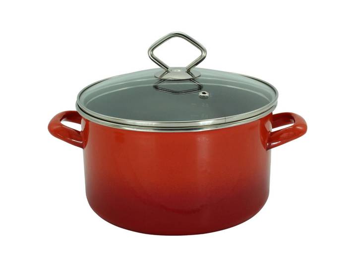 Fleischtopf, Rot, Metall, 3 l, backofengeeignet, kratzfest,mit Dampfablass, Kochgeschirr, Töpfe, Fleischtöpfe