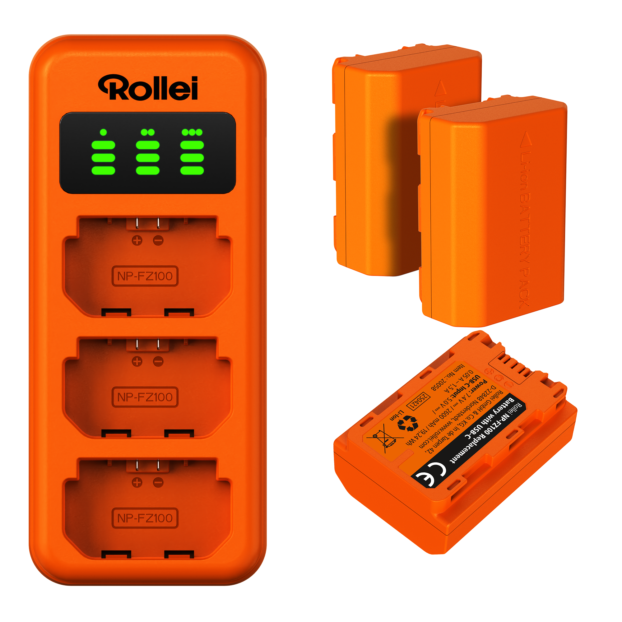 Rollei Ladegerät-Set | 3er Pack Kamera-Akkus & Ladegerät 20090