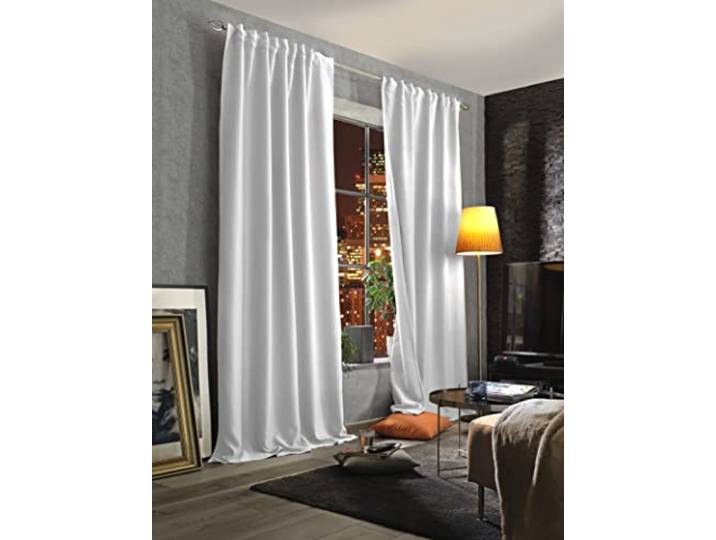 HOMEbasics Akustikvorhang Uni ACUSTICO Lärm-, Hitze-, Kälte- und Zugluft-Schutz + abdunkelnd wollweiß/hellgrau 160 x 135 cm, 085970-1009 160