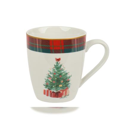 Christmas Decorations 1 Tasse 10cm mit Weihnachtsbaum & Karomuster Motiv Winter Tasse Kaffeetasse Teetasse Trinkbecher Heißgetränke Weihnachtsbecher Becher Weihnachten