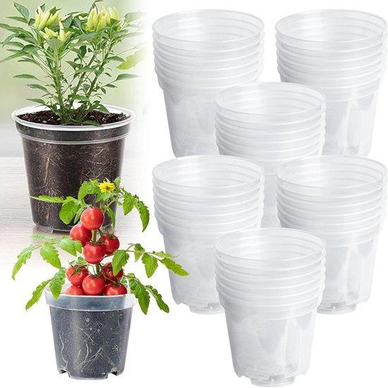 Allecto Plus Kweekpotten 30 stuks - Transparante kunststof plantenpotten met afvoergaten - 102 mm