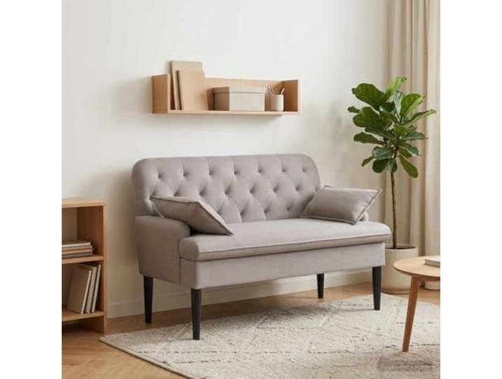 NLQMSU Sofa Love Seat taupe, Velours, mit Knöpfen Füße aus massivem Gummiholz, abnehmbare Kissen, weicher Schaumstoff, Wohnzimmer, Schlafzimmer