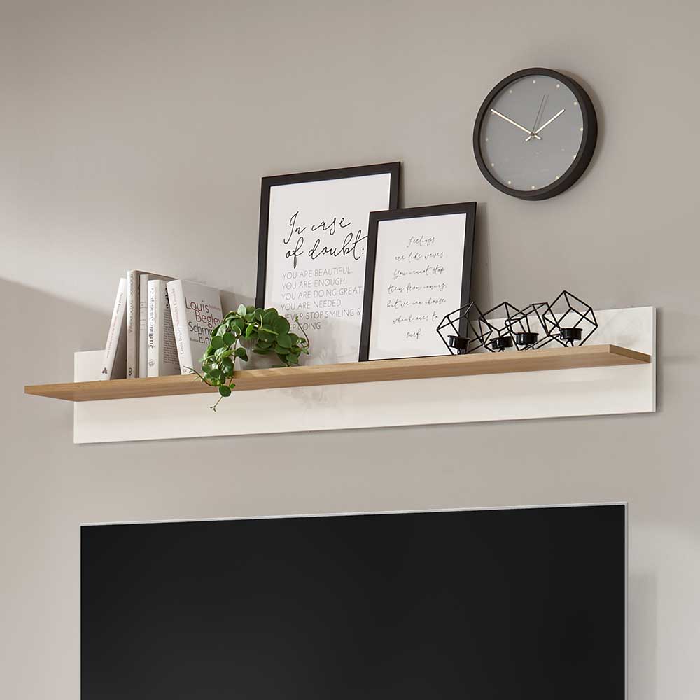 Pharao24.de Wohnzimmer Wandboard in Weiß und Wildeiche Optik Skandi Design
