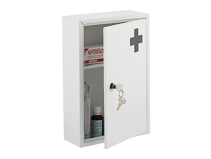 Relaxdays medicijnkastje, afsluitbaar, 2 vakken, apothekerskastje, wit