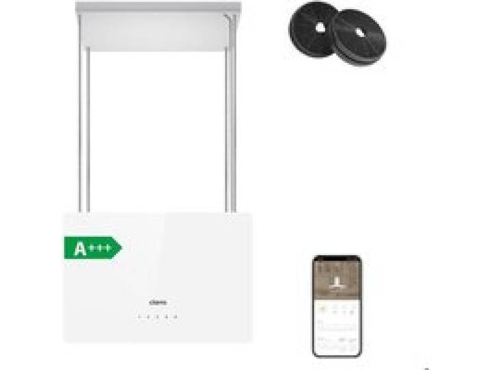 CIARRA AW4850S Hotte Ilot Connectée APP Contrôle 700m3/h Booster Mode 4 Vitesses Hotte à Recyclage 48cm Blanc & Inox