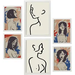 POSTER Set Mit 6 Körperkörper In Weibliche Zusammenfassung A3 & A4 Weißer Rahmen