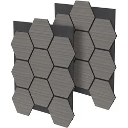 AKUSTIKPANEEL 2er Set Schallschutzplatten Hexagon Grau Holzoptik 66x81x2 cm aus Filz