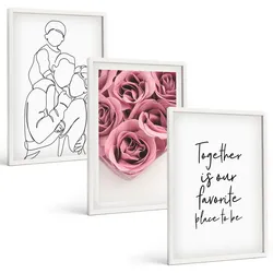 BILDER SET 3er Set - 40x60 cm Weißer Rahmen - Rosensträuße als Familienzeichnung